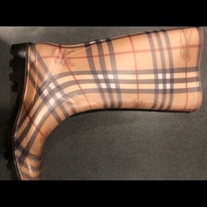 Burberry Tan and Black Plaid Winter Rain Boots